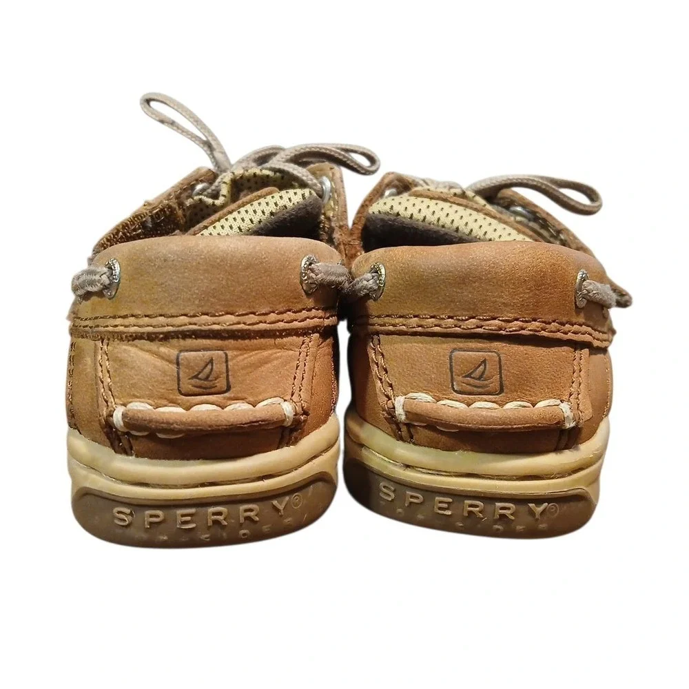 Sperry Toddler Boys Size 5M Top Sider Brown Leather Boat Shoes Hook & Loop Close